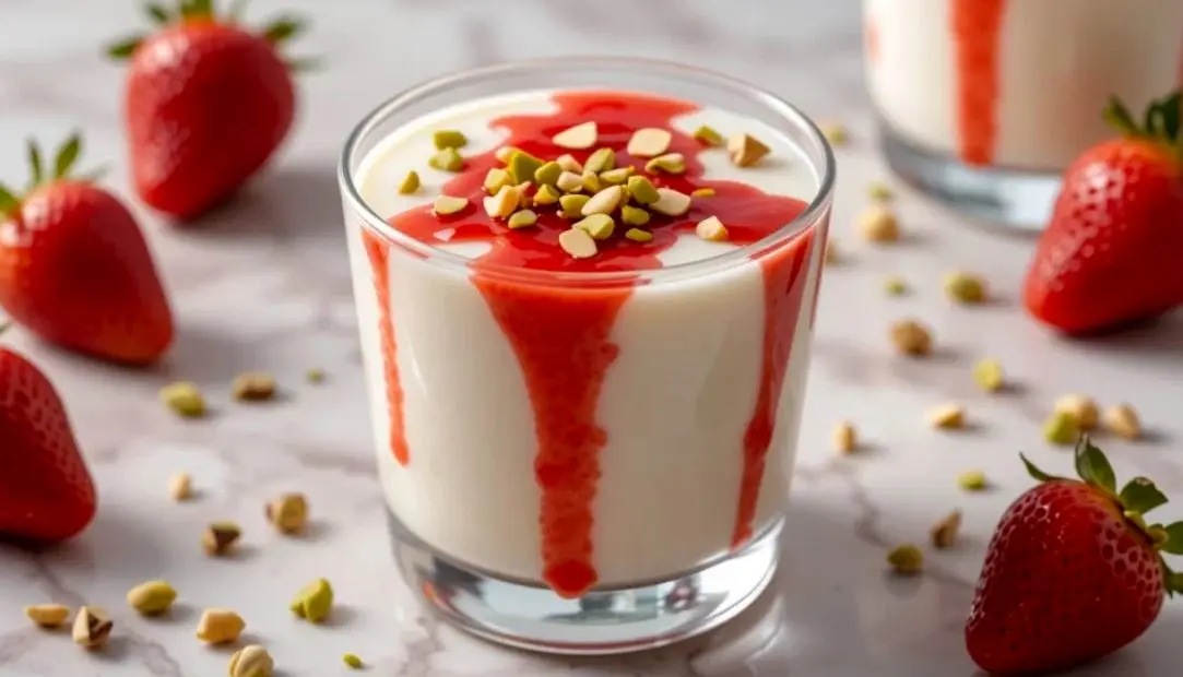 طرز تهیه محلبی توت فرنگی با سس خوشمزه