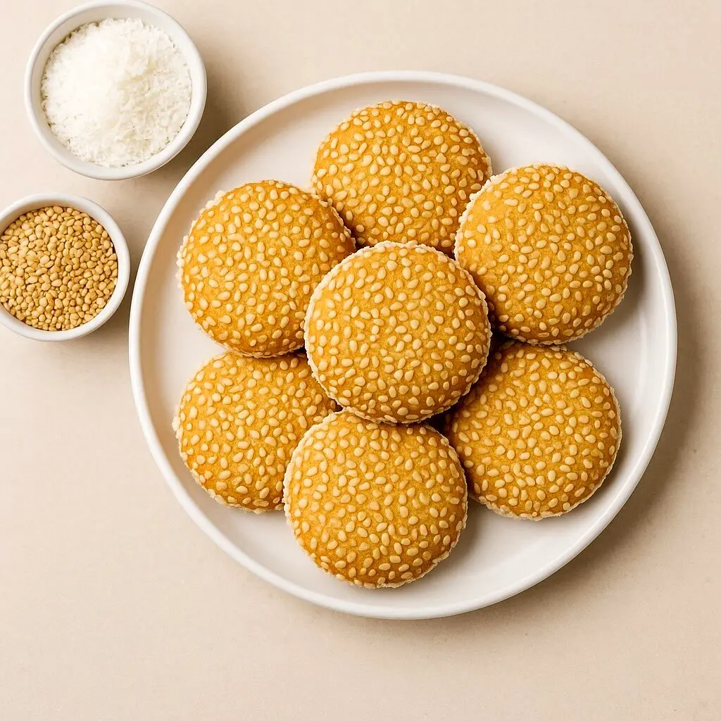 آموزش تهیه شیرینی کنجدی نارگیلی