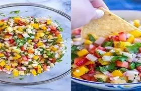 سالسا میوه با چیپس ذرت ؛ ساده ، رنگی و دوست داشتنی