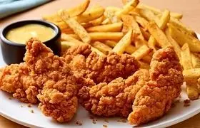 طرز تهیه مرغ سوخاری رستورانی با سس و سیب زمینی سرخ کرده مخصوص