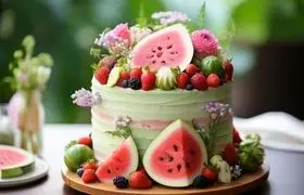 کیک هندوانه ای در قابلمه؛ قشنگ ترین کیک شب یلدا را بدون فر درست کنید