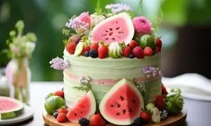 کیک هندوانه ای در قابلمه؛ قشنگ ترین کیک شب یلدا را بدون فر درست کنید